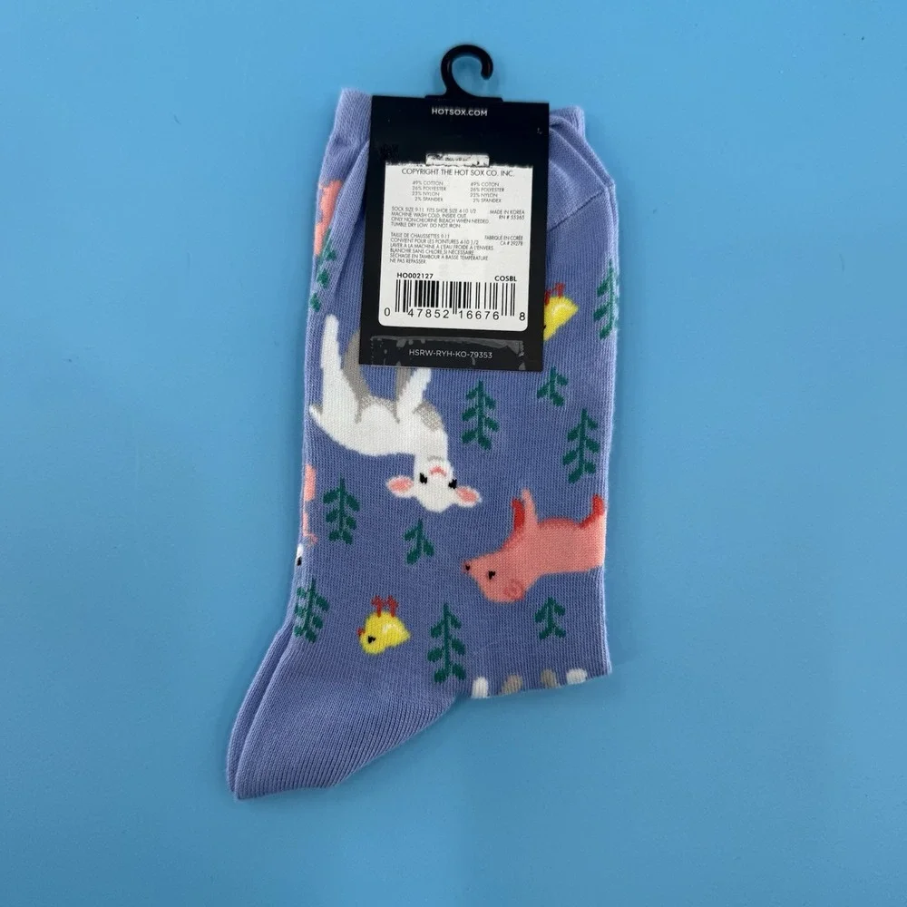 Hot Sox Women's Farm Animal Crew Socks Pig Sheep Chick Size 9–11 New